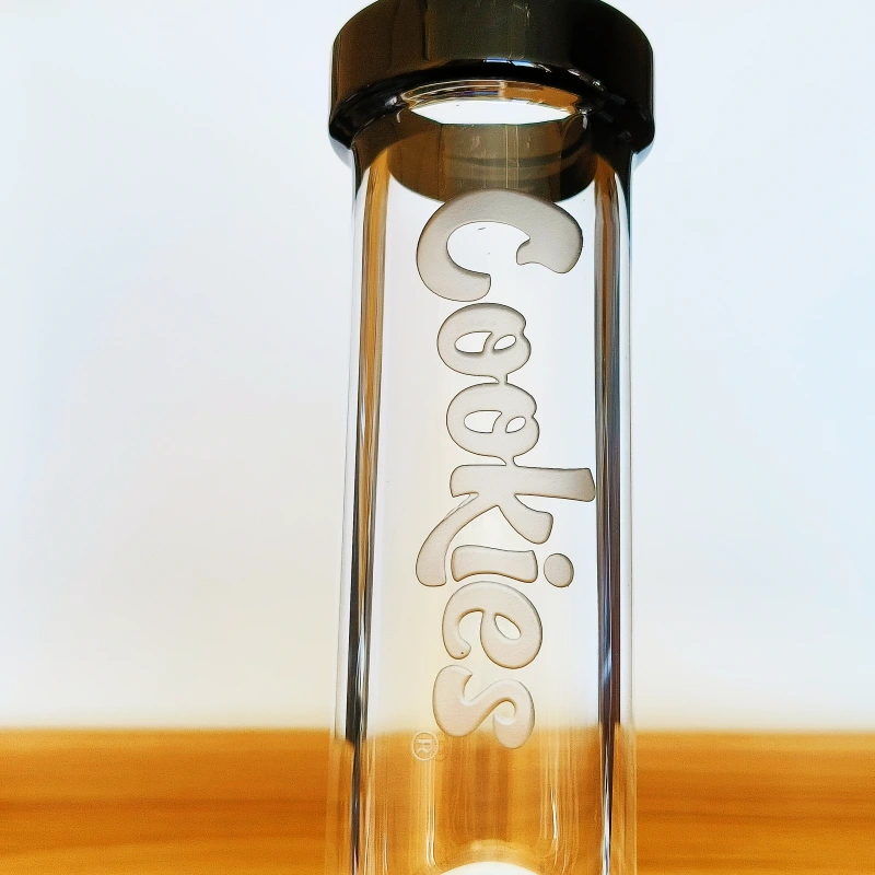 13" Cookies Glass Straight Tube Bong | Black & Clear logo