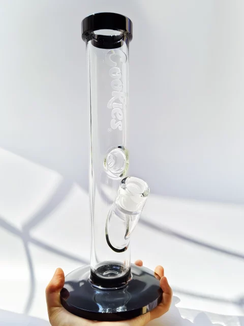 13" Cookies Glass Straight Tube Bong | Black & Clear