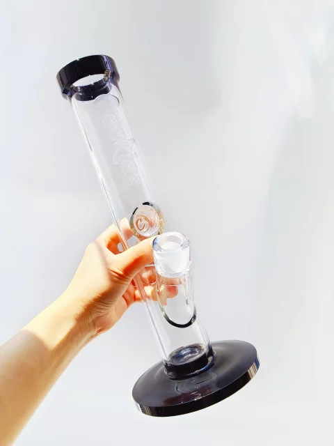 13" Cookies Glass Straight Tube Bong | Black & Clear