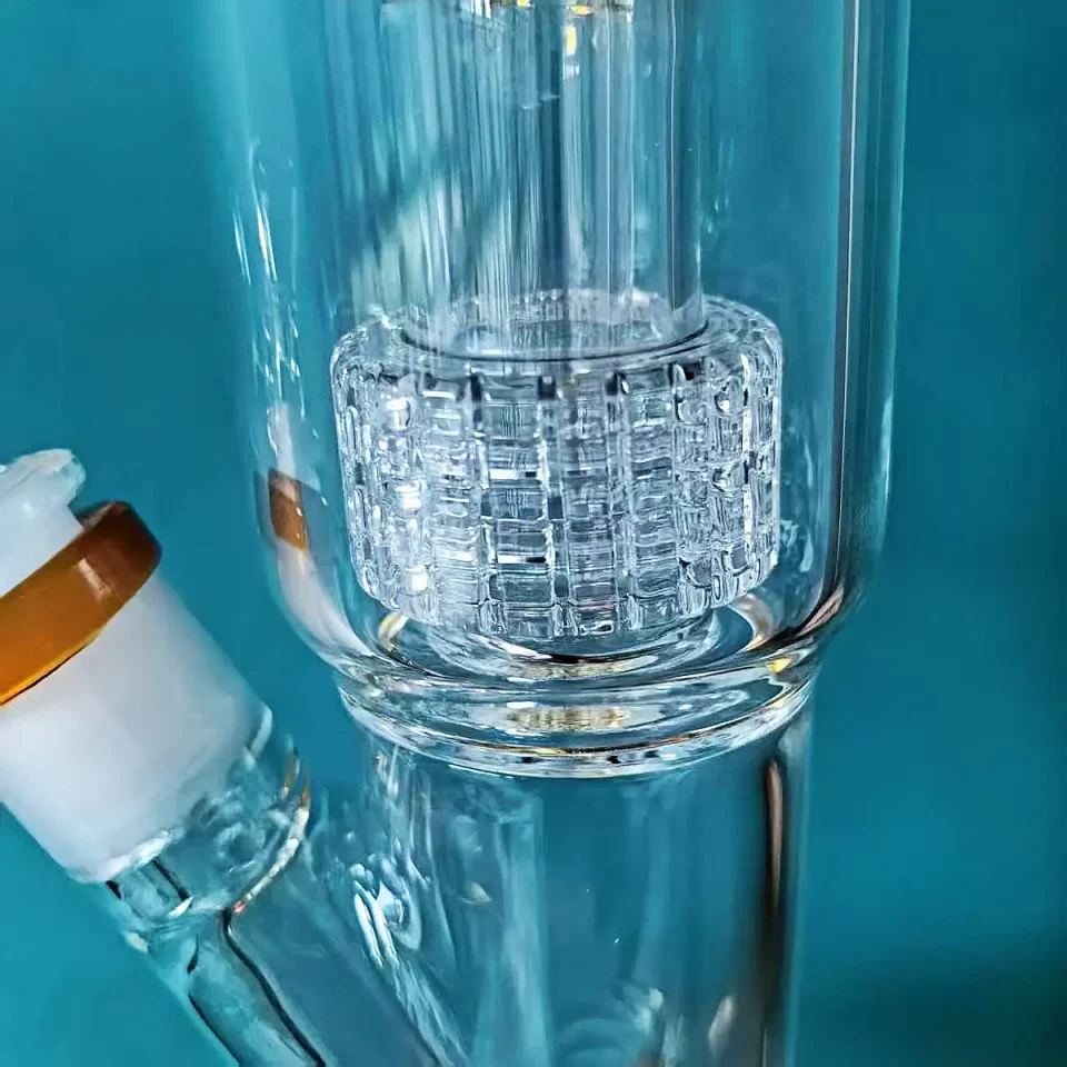 13″ Straight Tube Glass Bong Matrix Perc | Amber Accent