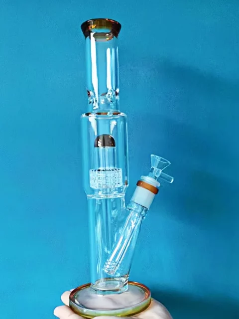 13″ Straight Tube Glass Bong Matrix Perc | Amber Accent