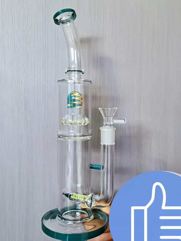 13″ Teal Straight Tube Bong with Inline & Disc Percs