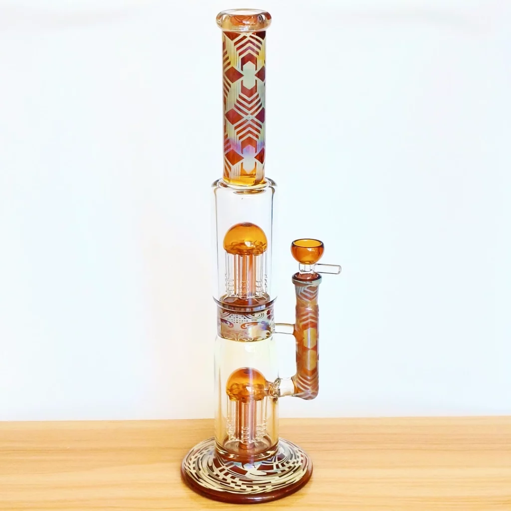 14.5" Dual-Tree Perc Bong with Amber Glass | Fumed Silver