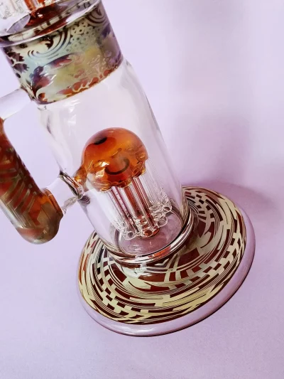 14.5" Dual-Tree Perc Bong with Amber Glass | Fumed Silver