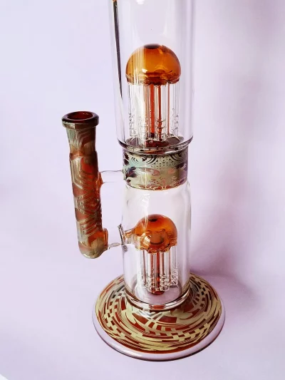 14.5" Dual-Tree Perc Bong with Amber Glass | Fumed Silver