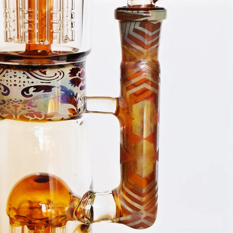 14.5" Dual-Tree Perc Bong with Amber Glass | Fumed Silver