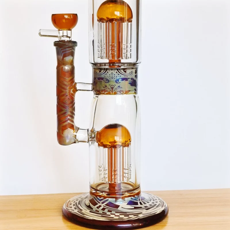 14.5" Dual-Tree Perc Bong with Amber Glass | Fumed Silver