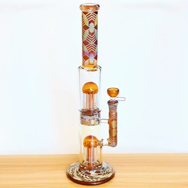 14.5" Dual-Tree Perc Bong with Amber Glass | Fumed Silver