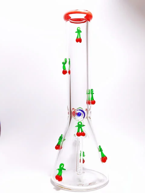 14″ 7mm 3D Crystal Cherry Beaker Glass Bong 14" 7mm 3D Crystal Cherry Beaker Glass Bong