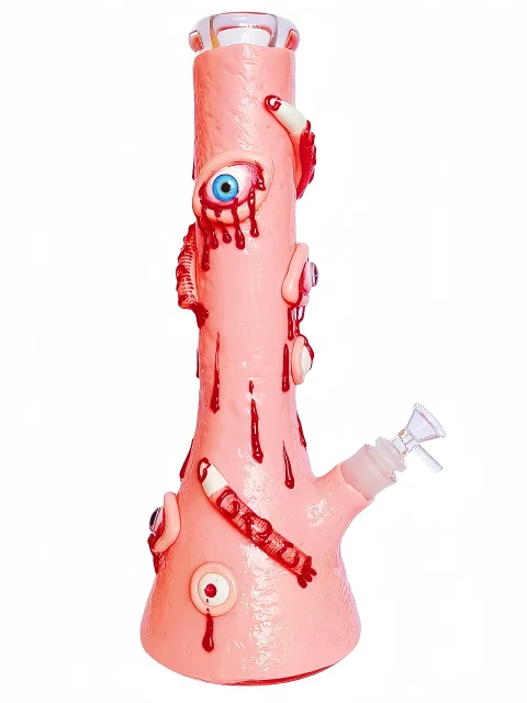 14" 9mm 3D Monster Glass Bong | Pink All-Seeing Eyes