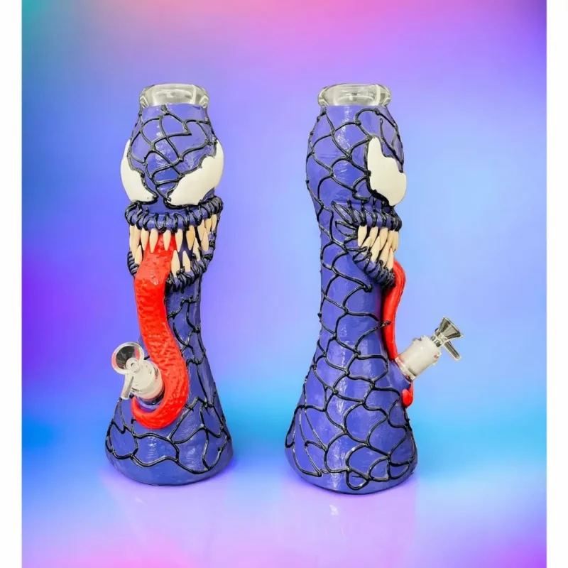 14'' 3D Monster Bong with Teeth Venom Front and Left View