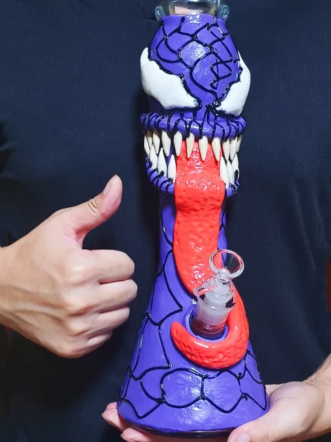 14'' 3D Monster Bong with Teeth Venom Style Hand Held View
