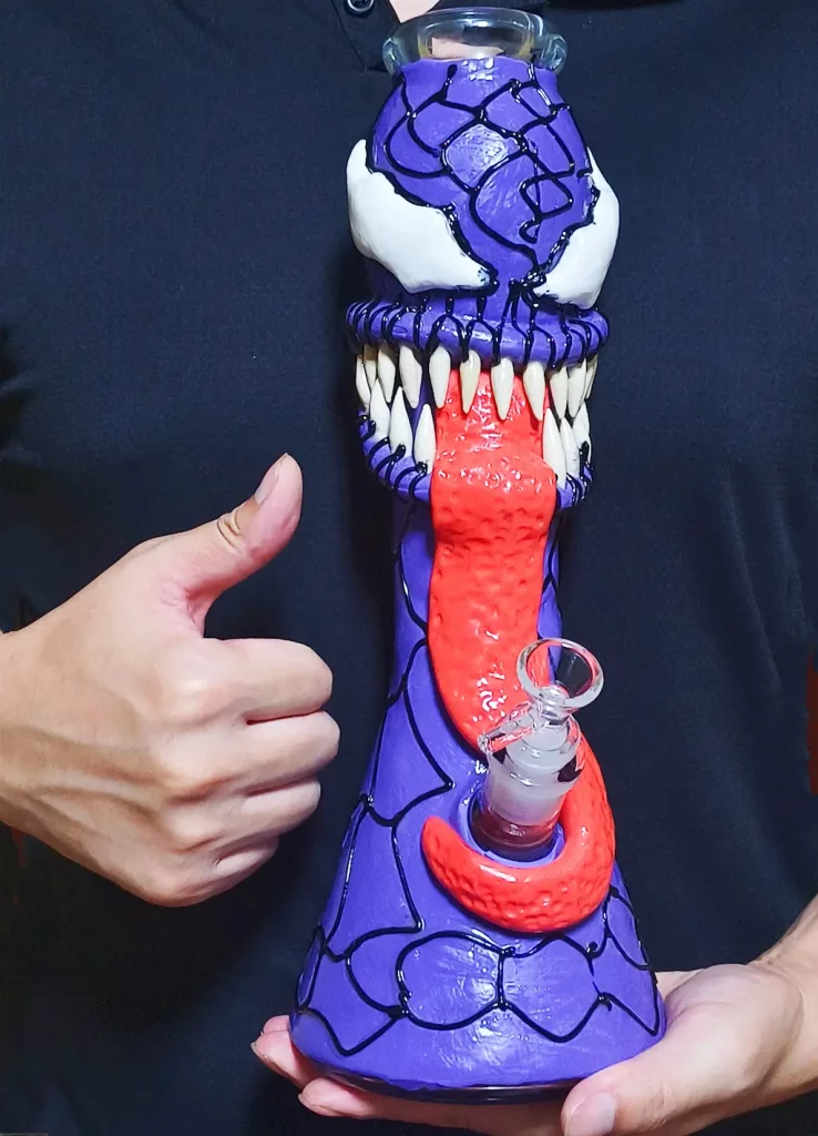 14'' 3D Monster Bong with Teeth Venom Style Hand Held View