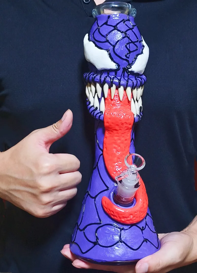 14'' 3D Monster Bong with Teeth Venom Style Hand Held View