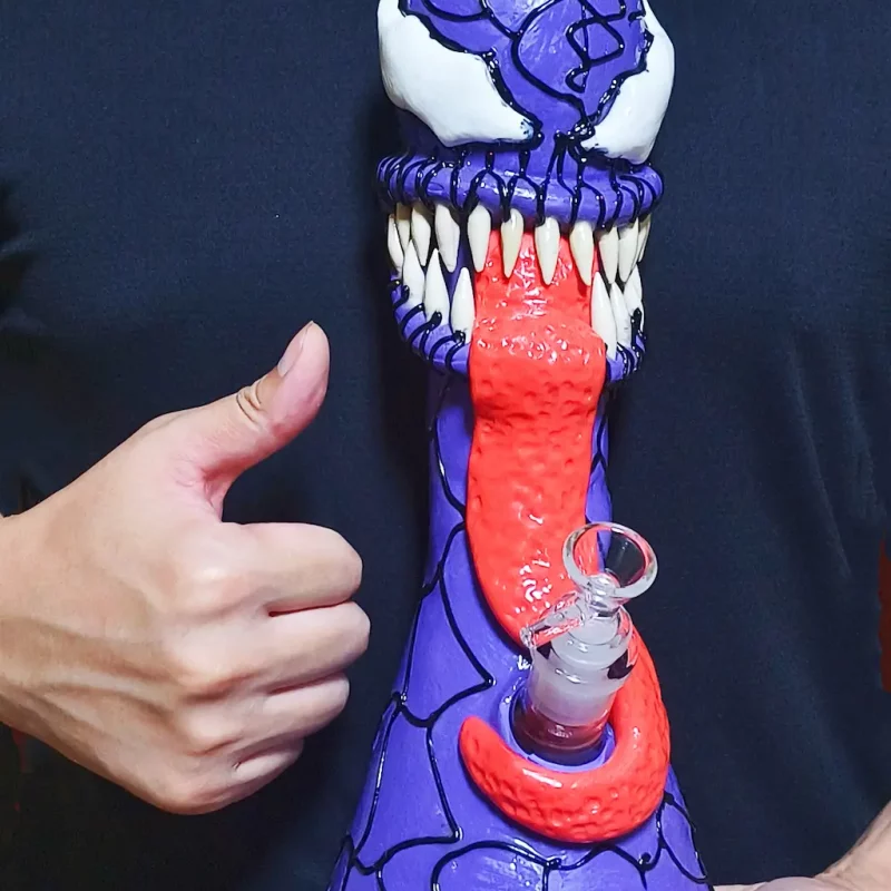 14'' 3D Monster Bong with Teeth Venom Style Hand Held View