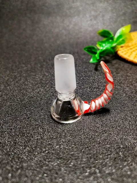 14mm Male Horn Handle Red Spiral Glass Bong Bowl