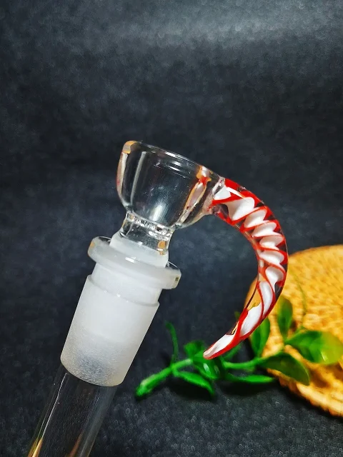 14mm Male Horn Handle Red Spiral Glass Bong Bowl-2 14mm Male Horn Handle Red Spiral Glass Bong Bowl