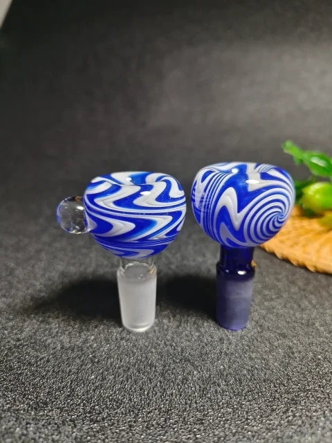 14mm Male Psychedelic Swirl Blue White Glass Bowl
