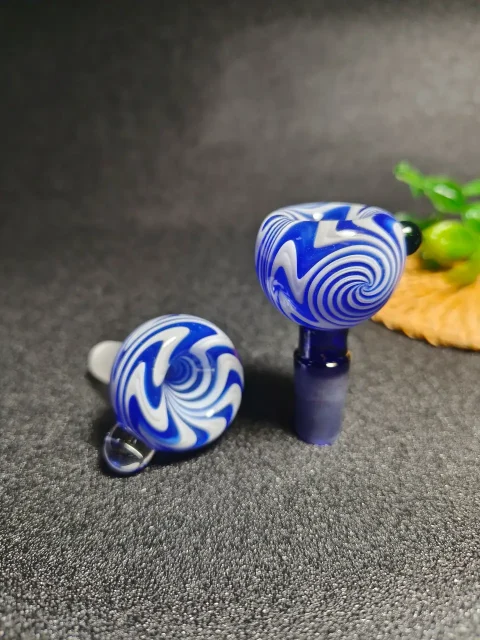 14mm Male Psychedelic Swirl Blue White Glass Bowl-2 14mm Male Psychedelic Swirl Blue White Glass Bowl