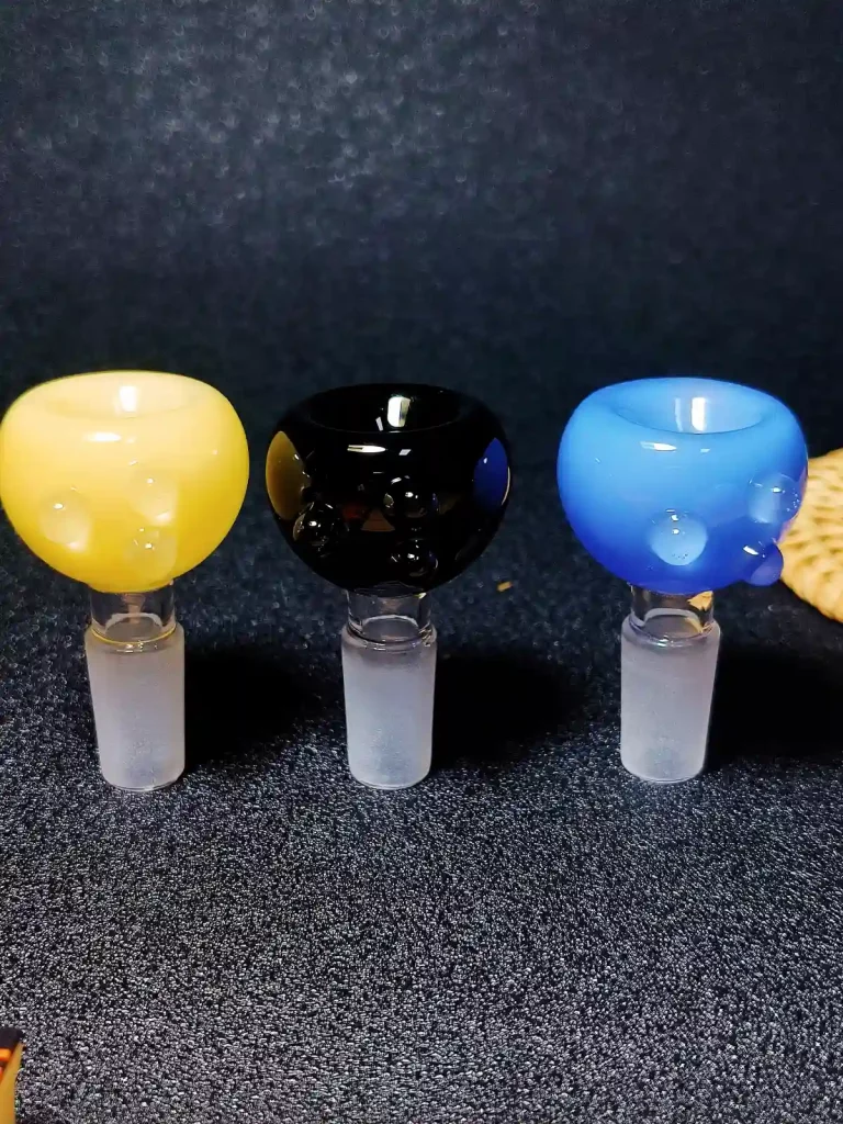 14mm Blue Black and Yellow Double-Layer Glass Bowl with 3 Raised Dots