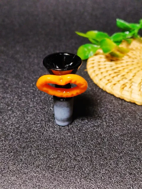 14mm Black Glass Bong Bowl with Orange Mouth Handle