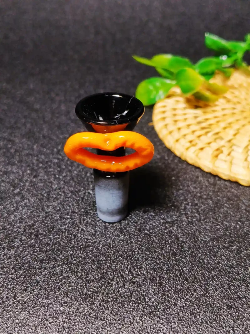 14mm Black Glass Bong Bowl with Orange Mouth Handle