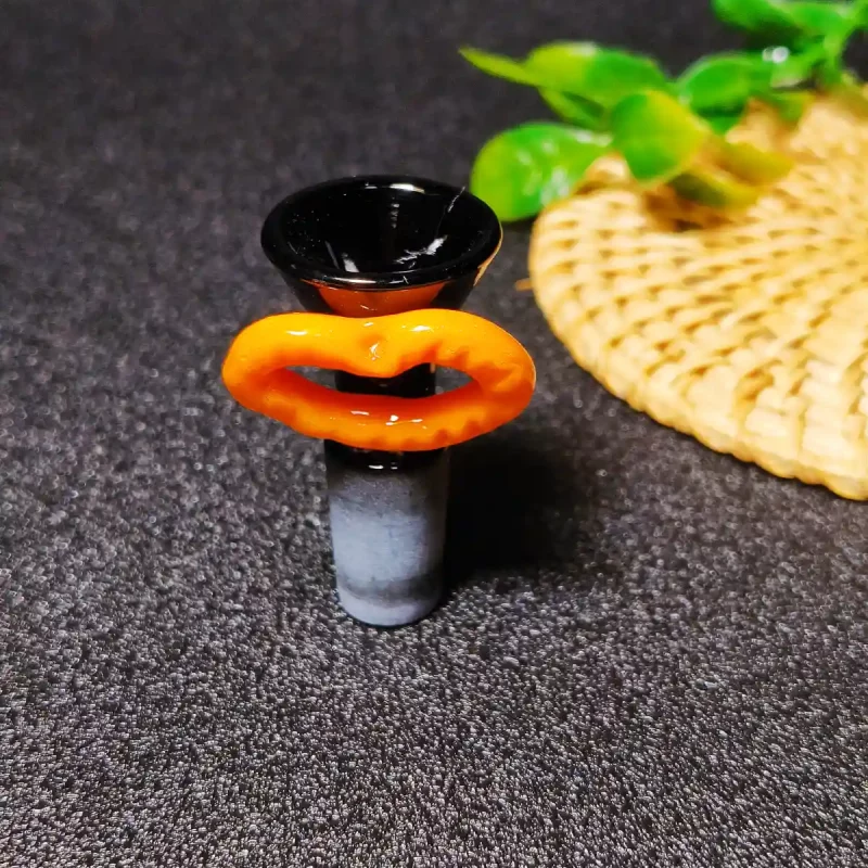 14mm Black Glass Bong Bowl with Orange Mouth Handle