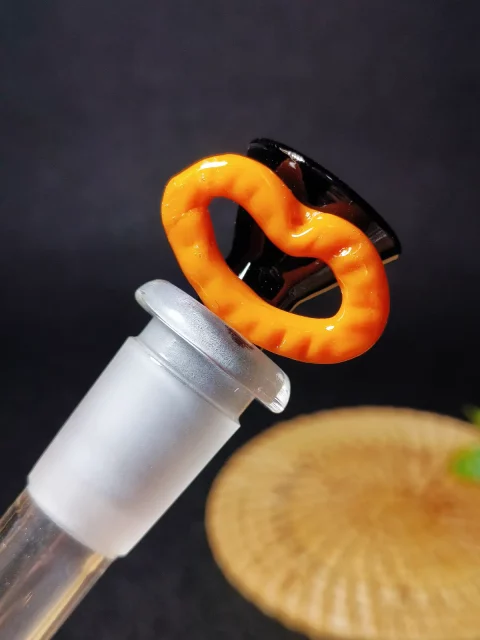 14mm Black Glass Bong Bowl with Orange Mouth Handle