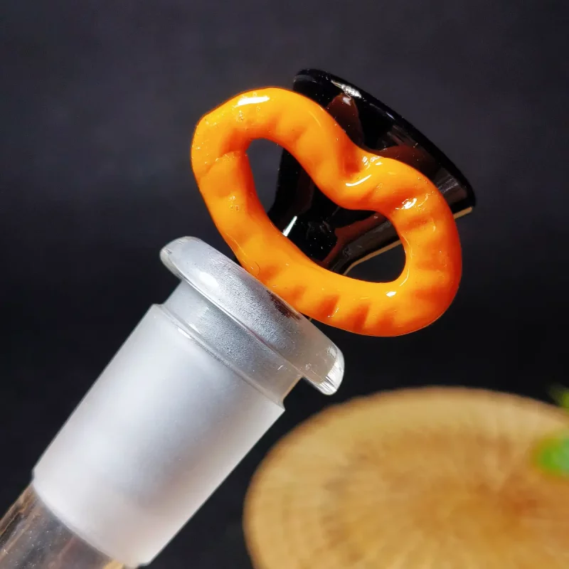 14mm Black Glass Bong Bowl with Orange Mouth Handle