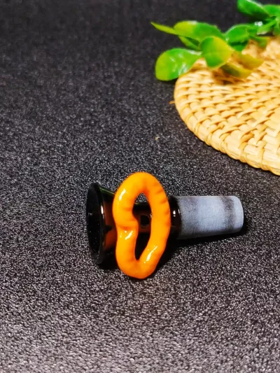 14mm Black Glass Bong Bowl with Orange Mouth Handle