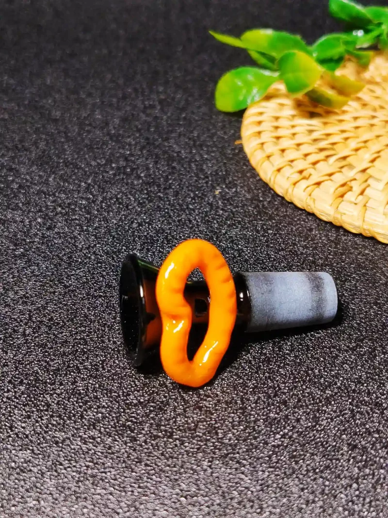 14mm Black Glass Bong Bowl with Orange Mouth Handle