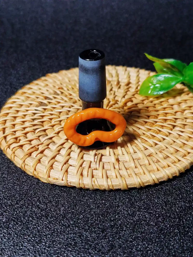 14mm Black Glass Bong Bowl with Orange Mouth Handle