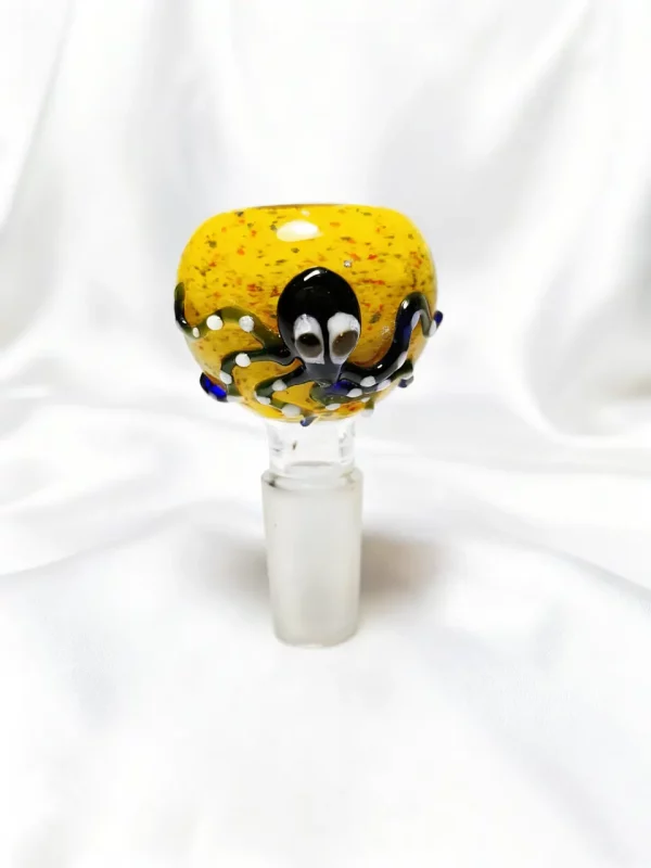 14mm Male 3D Octopus Yellow Glass Bong Bowl