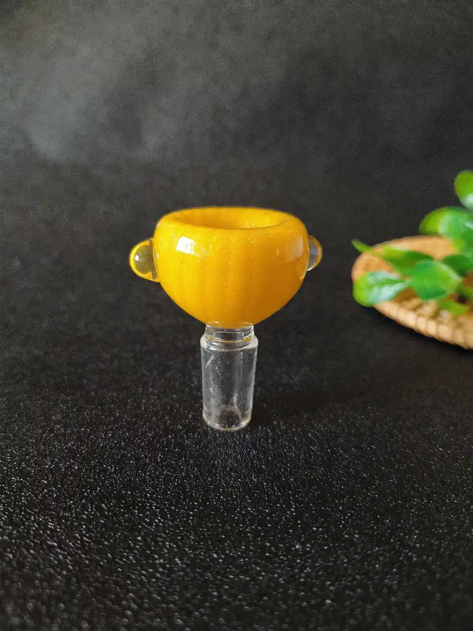 Goose Yellow Pumpkin Texture 14mm Male Glass Bowl – Glitter Handmade Bong Slide