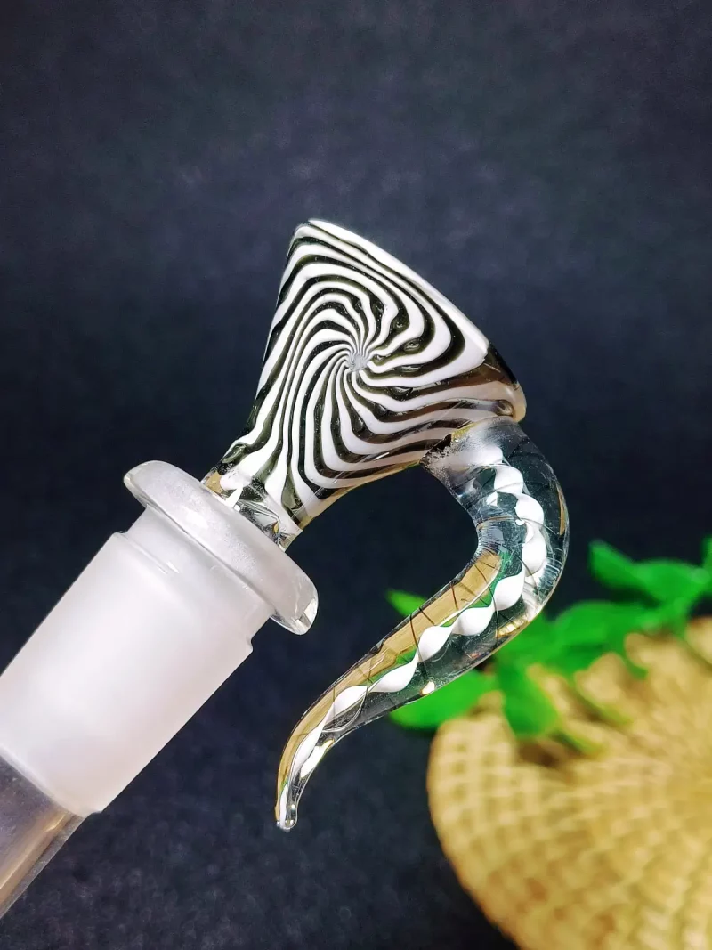 14mm Zebra Swirl Bong Bowl with Spiral Horn Handle