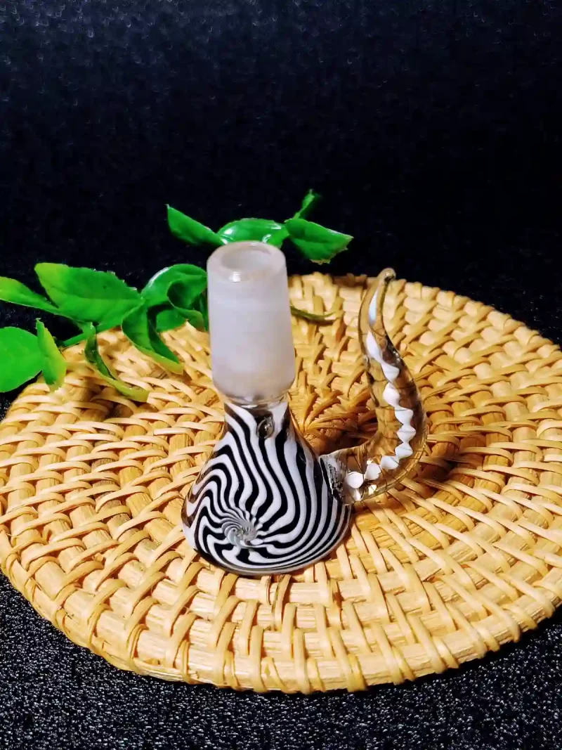 14mm Zebra Swirl Bong Bowl with Spiral Horn Handle