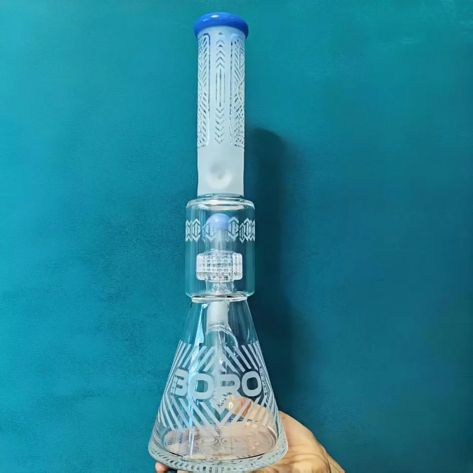 15.5″ 7mm Frosted Tribal Design Thick Beaker Bong
