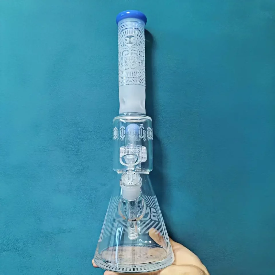 15.5″ 7mm Frosted Tribal Design Thick Beaker Bong
