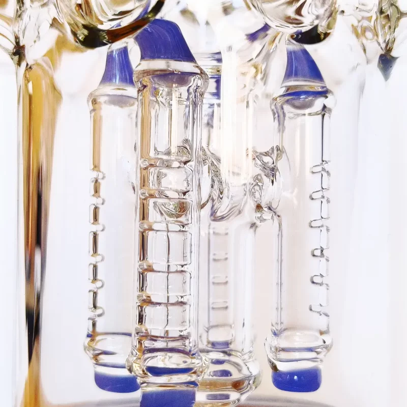 15" Triple Perc Recycler Glass Bong | Blue Accents-Pillar Perc