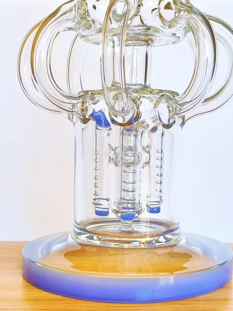15" Triple Perc Recycler Glass Bong | Blue Accents-Pillar Perc