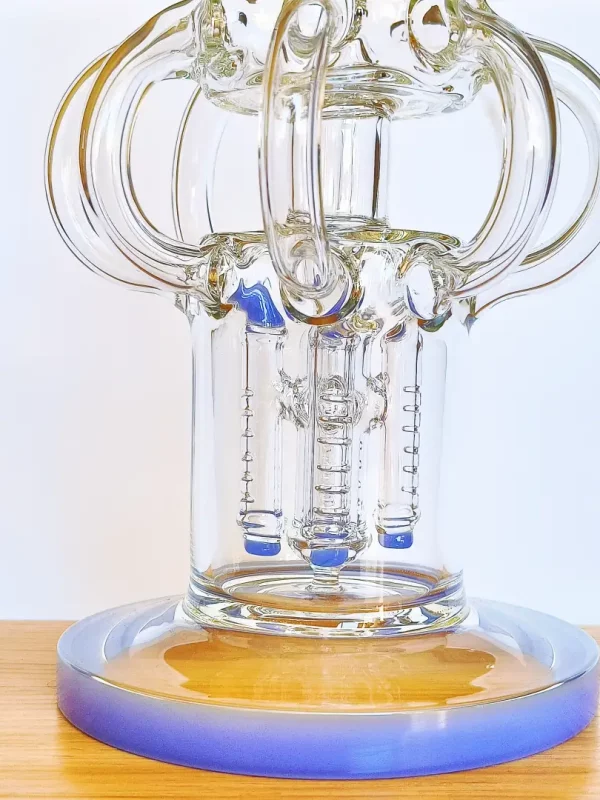 15" Triple Perc Recycler Glass Bong | Blue Accents-Pillar Perc