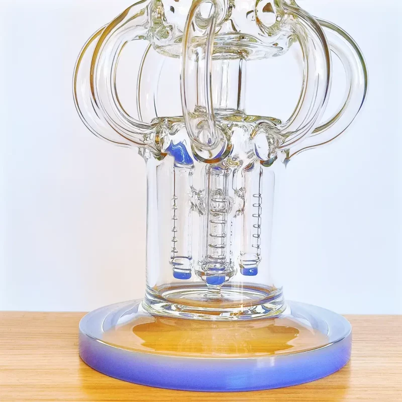 15" Triple Perc Recycler Glass Bong | Blue Accents-Pillar Perc