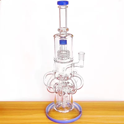 15" Triple Perc Recycler Glass Bong | Blue Accents