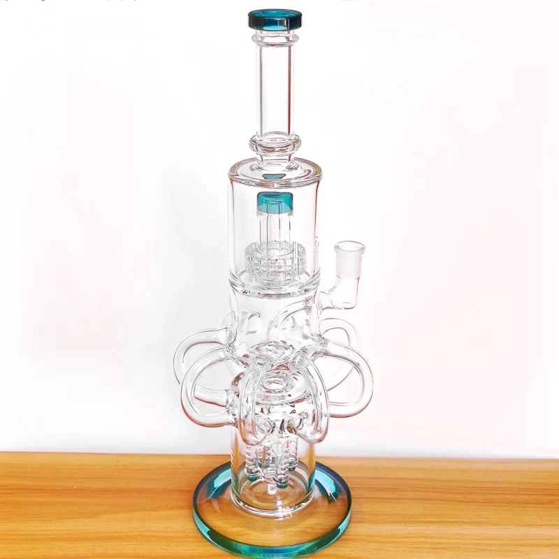 15" Triple Perc Recycler Glass Bong | Lake Green Accents