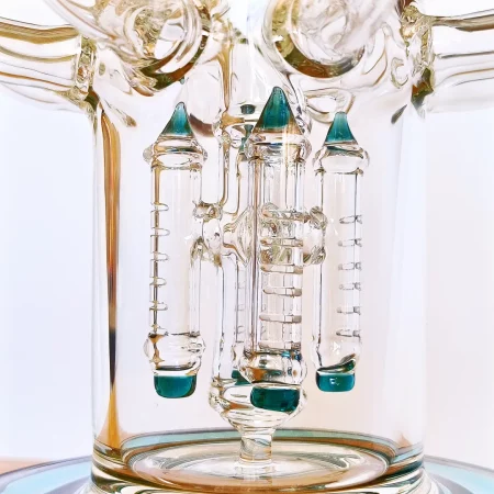 15" Triple Perc Recycler Glass Bong | Lake Green Accents - Pillar Perc