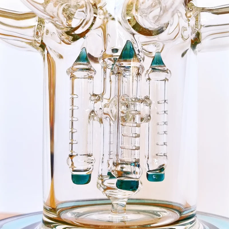 15" Triple Perc Recycler Glass Bong | Lake Green Accents - Pillar Perc