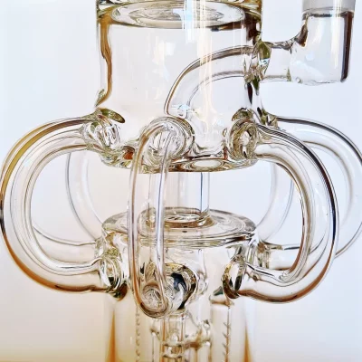 15" Triple Perc Recycler Glass Bong | Lake Green Accents - Spider Arm Recycler