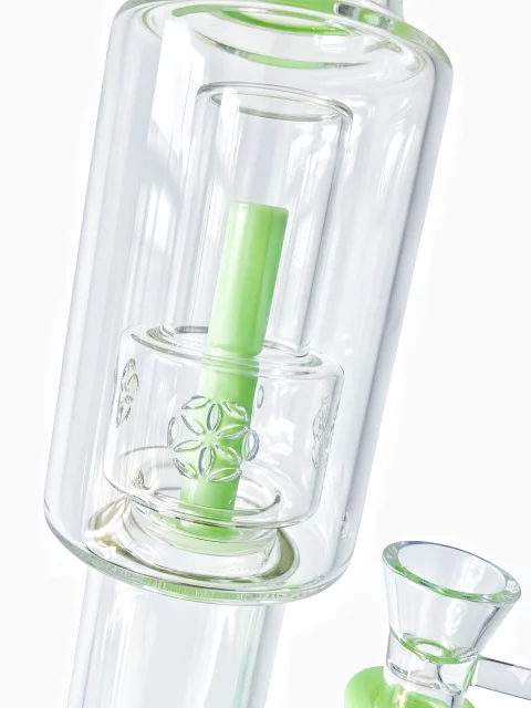 16″ Double-Perc Green Straight Tube Glass Bong 16" Double-Perc Green Straight Tube Glass Bong