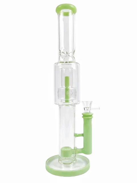 16" Double-Perc Green Straight Tube Glass Bong