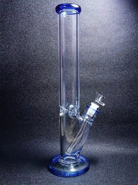 16" 9mm Blue Straight Tube Thick Glass Bong